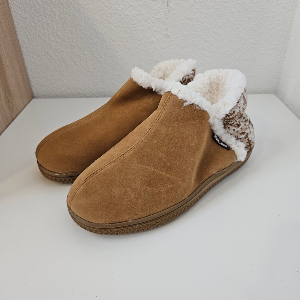 New! Muk Luks Women's Slippers, Women's Size 9-10, Tan and White